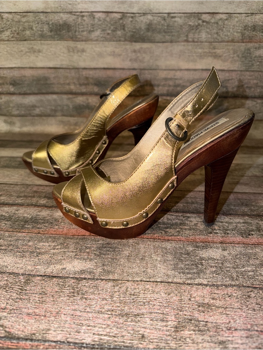 Steve Madden Gold Peep-Toe Platform Slingbacks